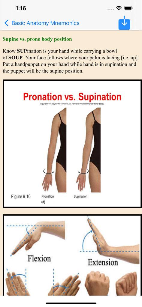 All Medical Mnemonics App - Anatomy mnemonics and diagrams for pronation supination flexion and extension