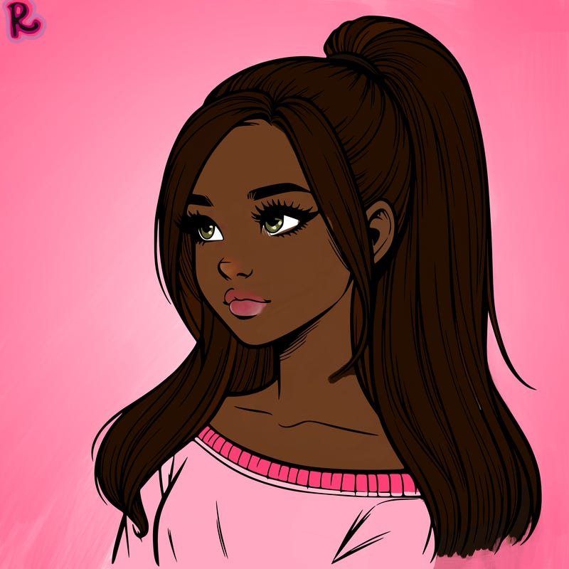 realistic girl with a high ponytail