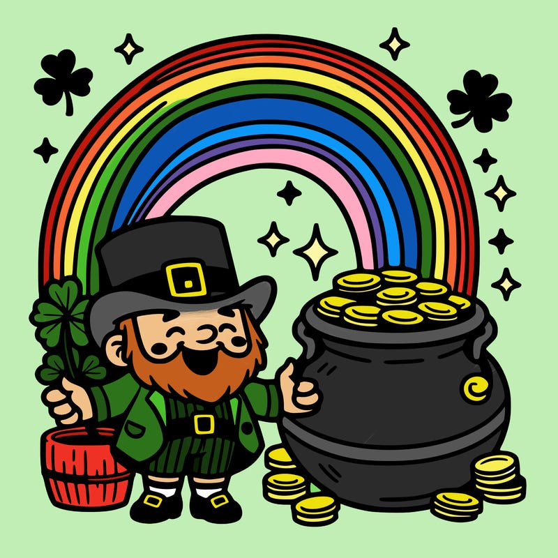 st patrick day with rainbow and gold with leprechaun