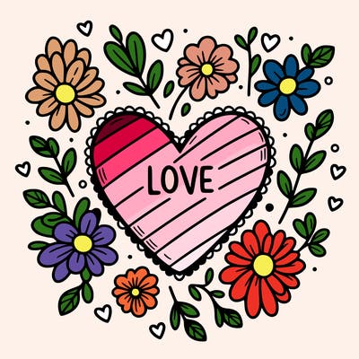 love heart with flowers around it