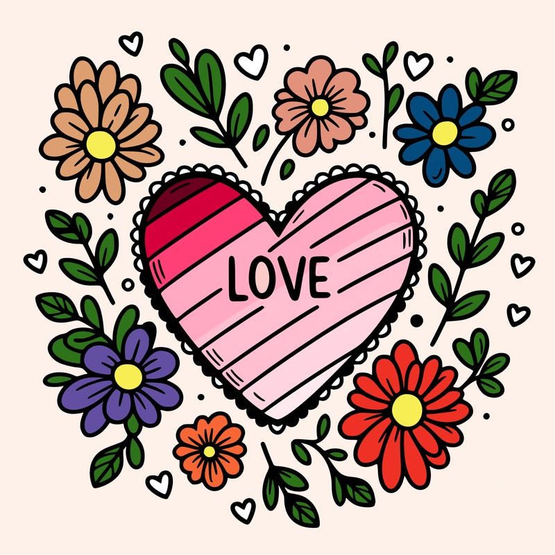 love heart with flowers around it