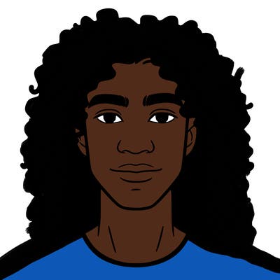 a man , long curly hair, mixed african american and white