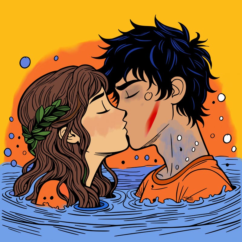 percy and annabeth kissing under water