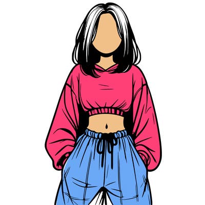 realistic girl faceless with baggy pants and a crop top