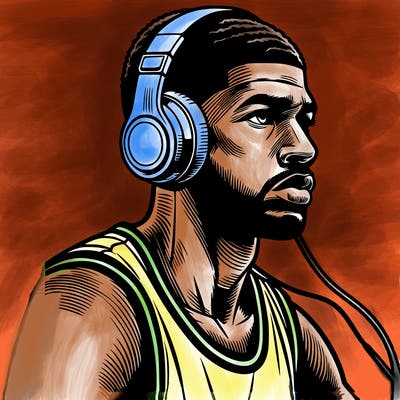 realistic basketball player with beats on