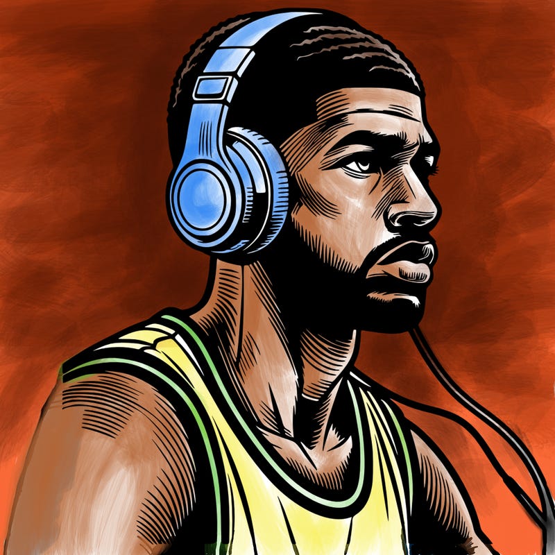 realistic basketball player with beats on