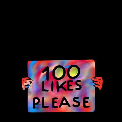 a girl holding a sign saying 100 likes please