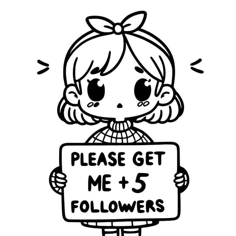 a girl with a sign that says please get me to 5 followers