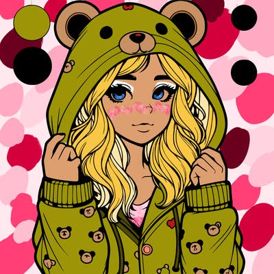 realistic girl in a animal pjs hoodie