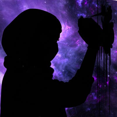 realistic girl with mask spray painting a wall