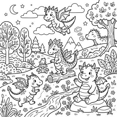 Dive into a world of imagination with this delightful coloring page featuring playful dragon characters. Designed specifically for kids aged 4-8, it offers balanced lines and moderate details for an enjoyable artistic adventure.