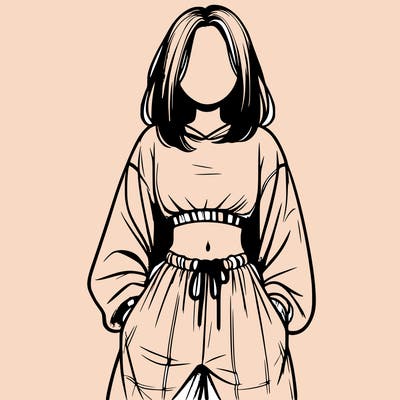 realistic girl faceless with baggy pants and a crop top