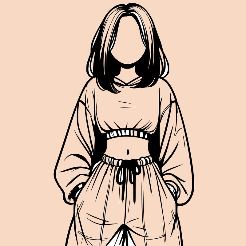 realistic girl faceless with baggy pants and a crop top