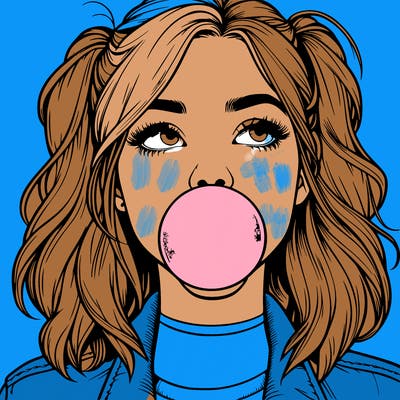 realististic girl blowing bubble -gum