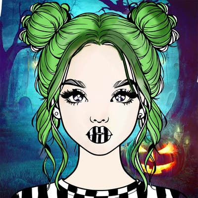 realistic girl with two buns in hair and lips