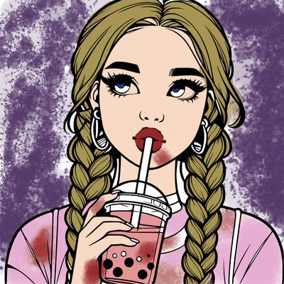 realistic girl with braided hair drinking boba