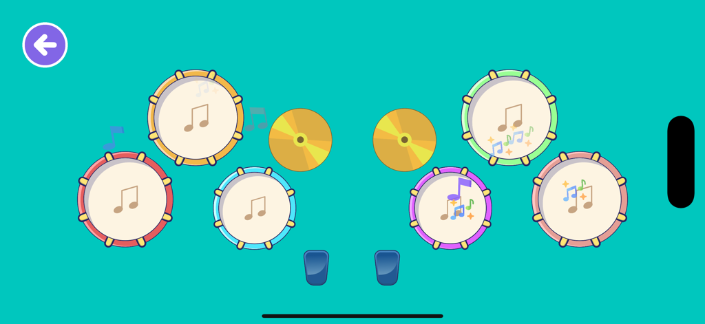 Lil rockstar: Kids Music Games - Colorful virtual drum kit interface for kids in the Lil Rockstar app