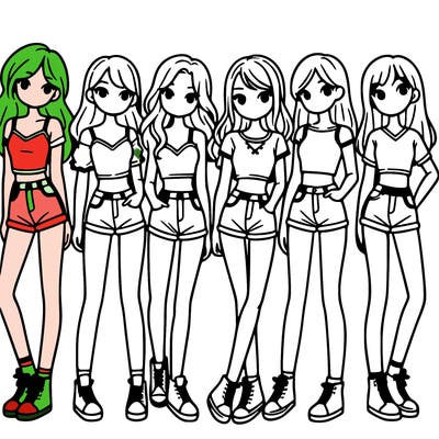 a group of girls wearing crop tops and shorts
