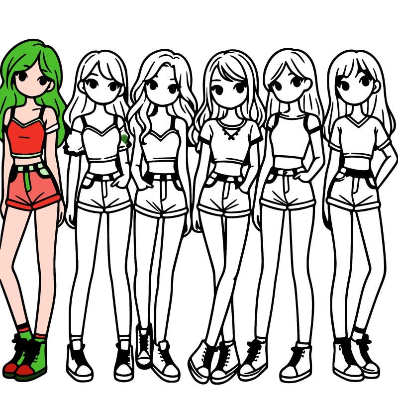 a group of girls wearing crop tops and shorts