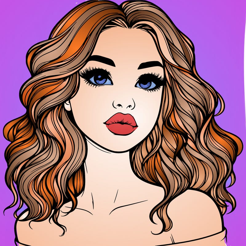 realistic girl with wavy hair and lips