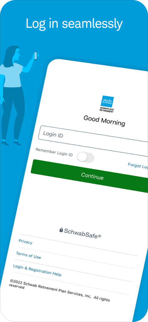 Schwab Workplace Retirement - Schwab Workplace Retirement app login screen