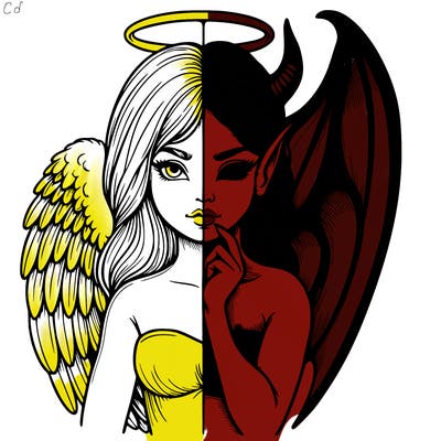 realistic angel half demon