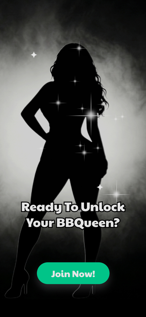 BBW Dating & Curvy Meet: Bustr - A silhouette of a curvy woman with text asking to unlock your BBQueen and a green join now button