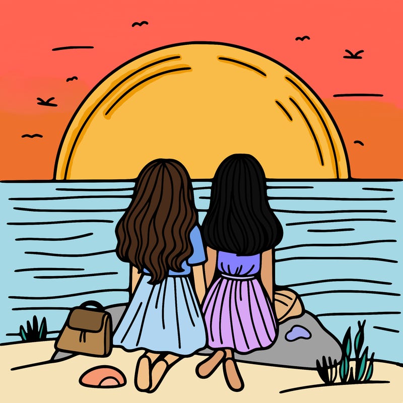 girls watching the sunset