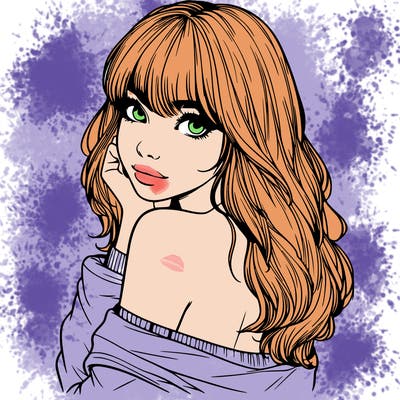 realistic girl with bangs looking over her shoulder