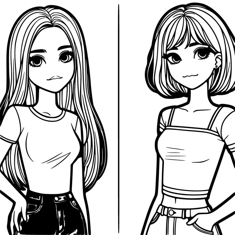 two realistic teen girls one taller with long hair and the other shorter with short hair