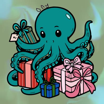 an octopus wrapping gifts