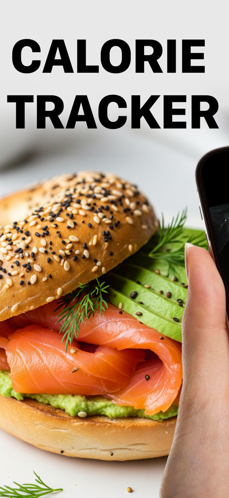 KKAL AI - Calorie Counter - Una persona tomando una foto de un salmón bagel para rastrear calorías con la aplicación KKAL AI.