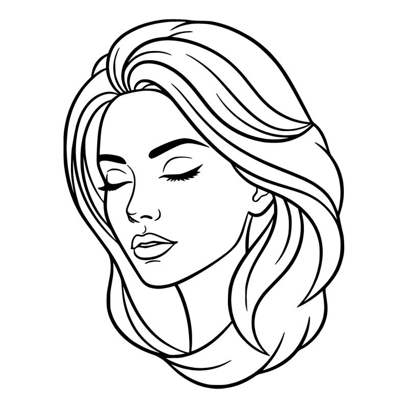 complete woman's face with closed lines