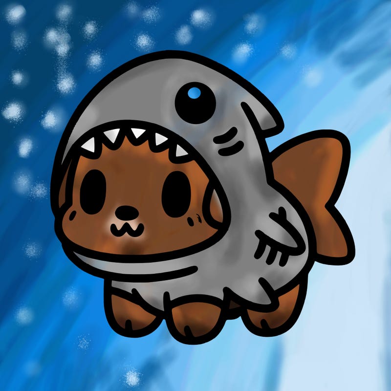cute dog wearing a shark costume