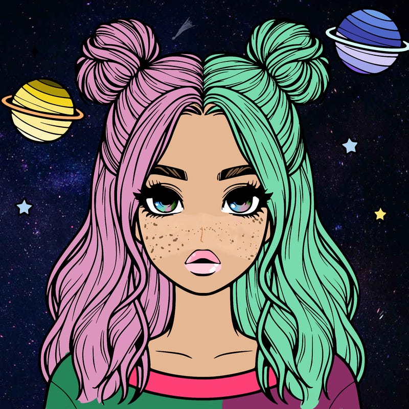 realistic girl with space buns
