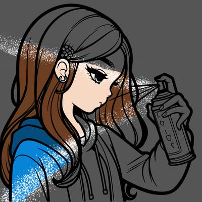 a realistic girl spray painting
