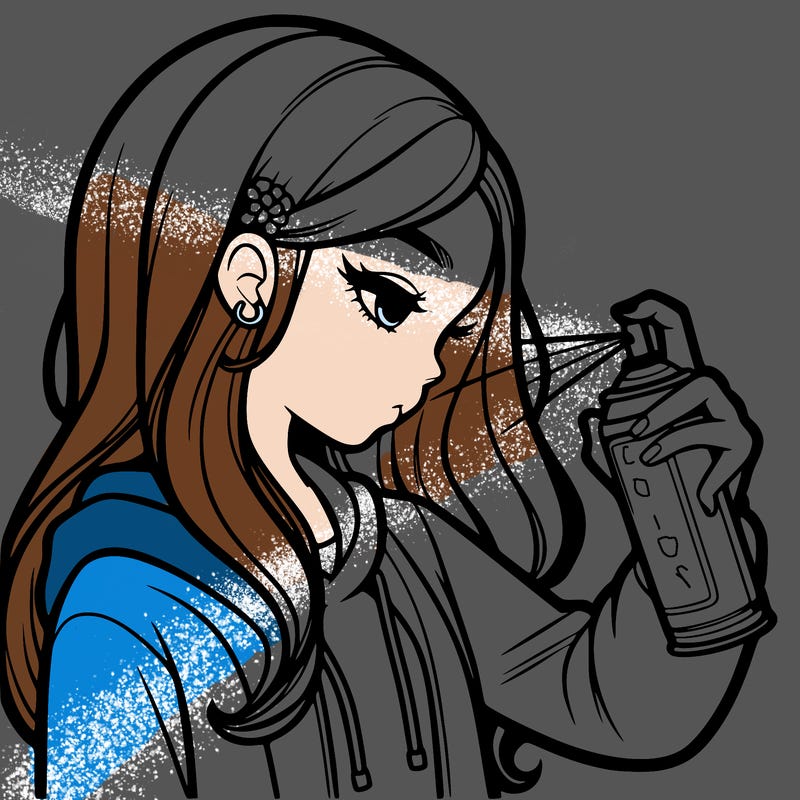 a realistic girl spray painting