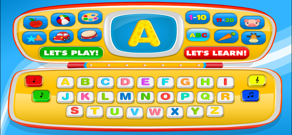 Baby games for one year olds. - Colorful toy laptop screen and keyboard interface for toddler alphabet learning