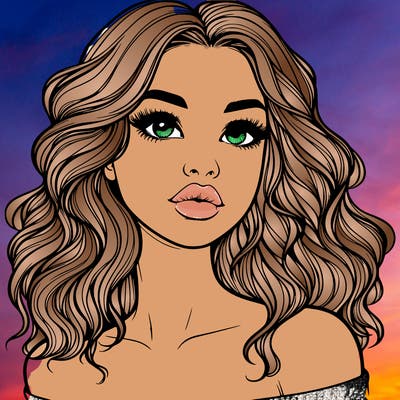 realistic girl with wavy hair and lips