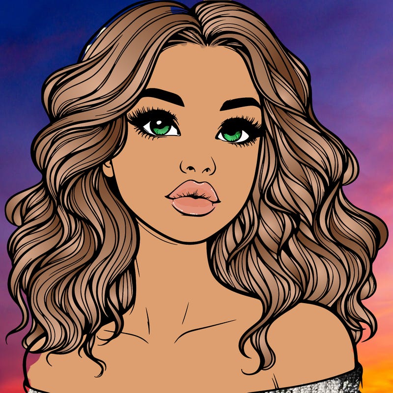 realistic girl with wavy hair and lips