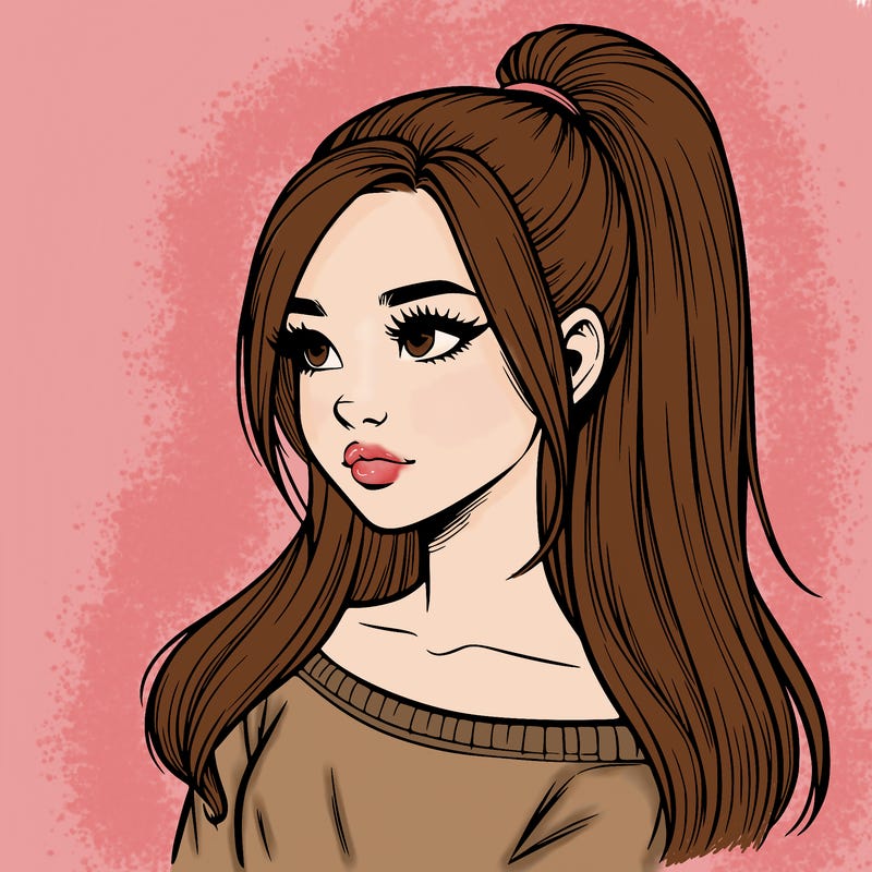 realistic girl with a high ponytail