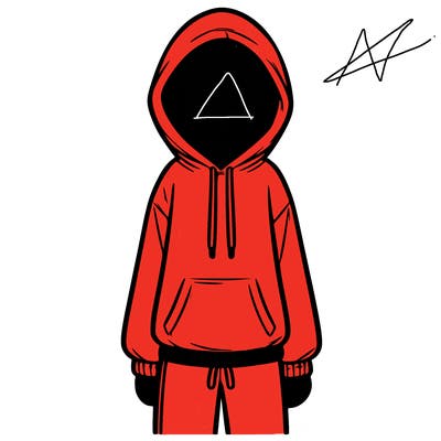 faceless girl in a tracksuit with a hood on and no hair