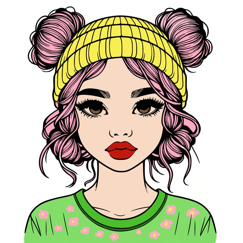 realistic girl with buns in her hair with a beanie on