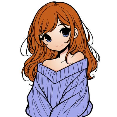 shy pretty girl wearing a sweater that is falling off one shoulder portrait