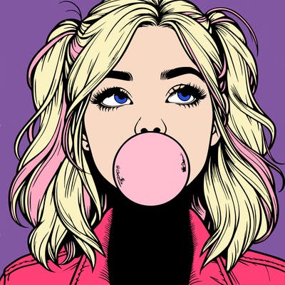 realististic girl blowing bubble -gum