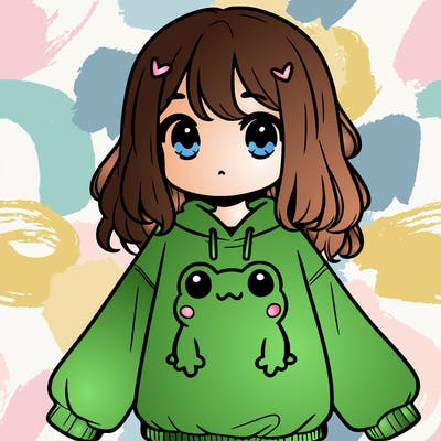 girl wearing frogging sweatshirt