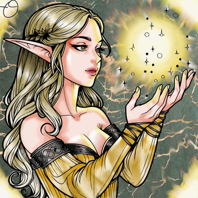 realistic elf girl doing magic
