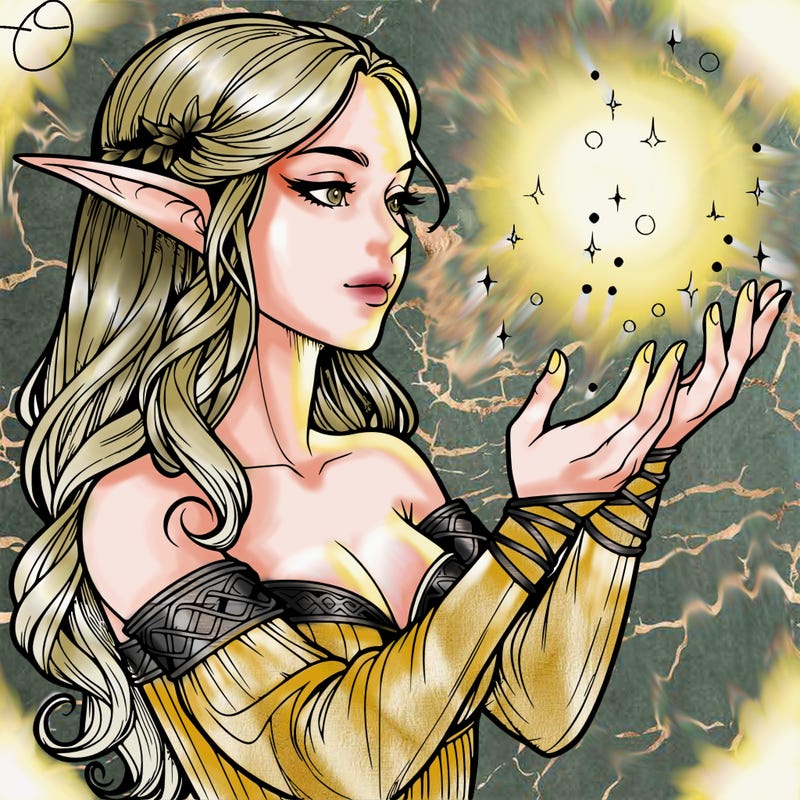 realistic elf girl doing magic