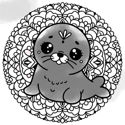 a cute baby seal mandala