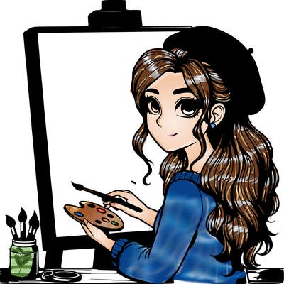 realistic girl artist painting a blank canvas